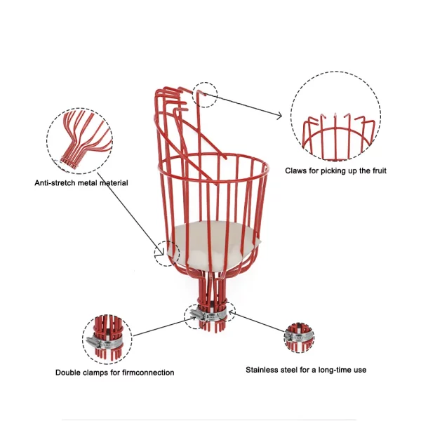 Effortless Fruit Picking Head with Deep Basket – Apple, Peach, Citrus, Pear, and More!