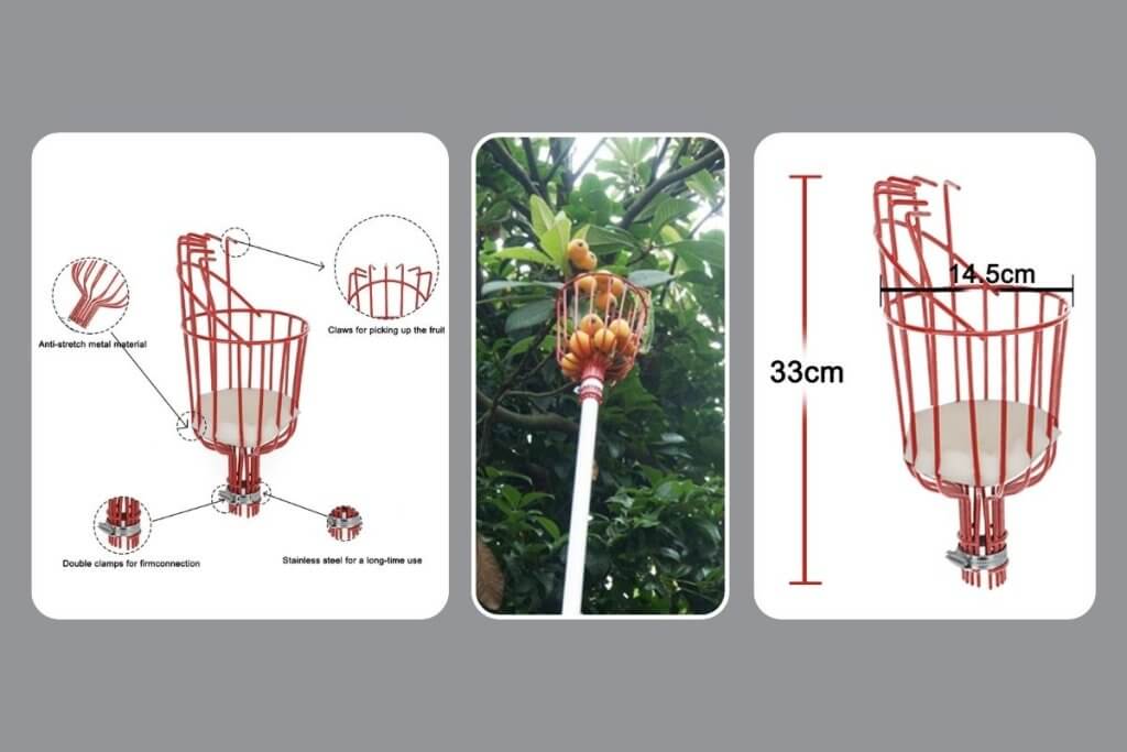Effortless Fruit Picking Head with Deep Basket – Apple, Peach, Citrus, Pear, and More!